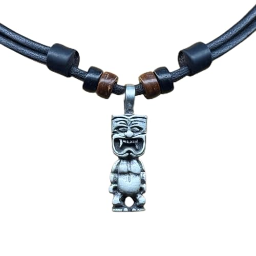 HANA LIMA Collar de cuero con colgante Tiki para hombres y mujeres ajustable collar surfer