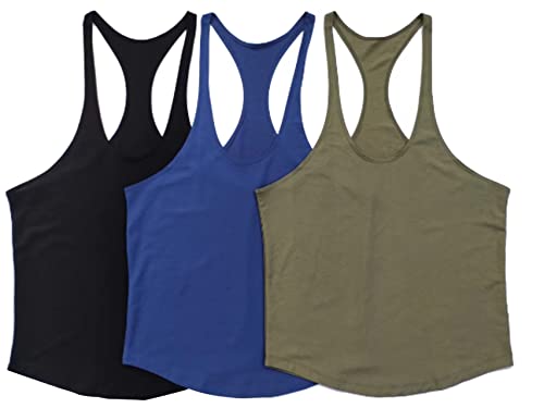 Tnwuboln Men's Stringer Bodybuilding Workout Gym Tank Tops 3 Pack Training Cotton Fitness Y Back T Shirts #TOP1