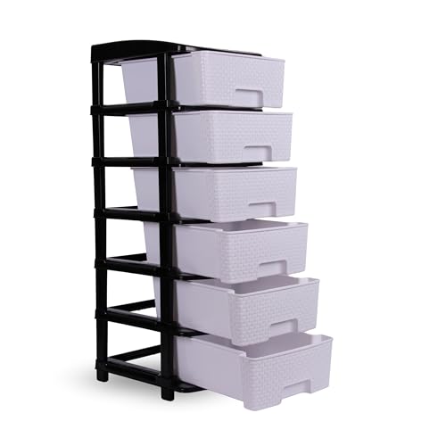 Image of Plastic Modular Drawer Storage Chest Of Drawers Organizer Storage Box, Large Stomo Racks For Multipurpose Anti-slip Shoes Organizers (White & Black, 6 Layer)