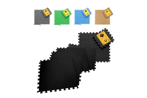 JOWY Pack Esterilla de Fitness y Ejercicios Gimnasio Tatami Puzzle -Pack Alfombra Espuma Suave Máxima protección para tu Suelo. (Negro, 8 Piezas (2,88m2))