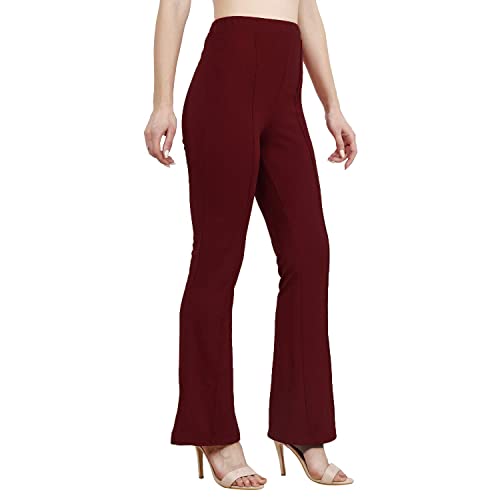 Image of Nirmla Fashion Women's Yoga Dress Pants Stretchy Work Slacks Business Casual Office Straight Leg /Bootcut Elastic Waist with 2 Pockets Regular Fit Trouser Pant (Red L)