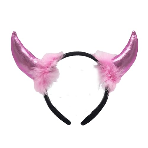 YOUNAFEN Diadema de cuernos de diablo con purpurina, diadema de cuernos de Halloween, diadema de cuernos para cosplay, accesorios para fotos, accesorio para el cabello, tela rosa claro Pow