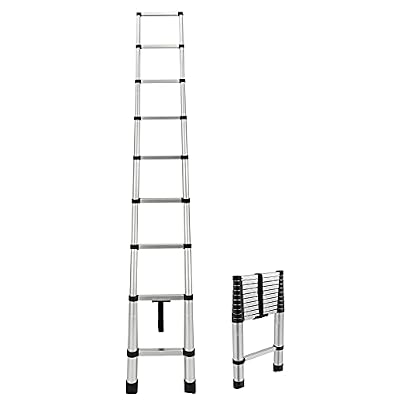 RecPro RV Aluminum Telescoping Ladder | Collapsible Extension Ladder (12.5 FT) Silver