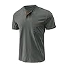 Mens Henley T-Shirts Cotton Short Sleeve Shirts Casual Summer Shirt Tops Grey T Shirt Men XXL #1
