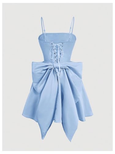 Image of WDIRARA Women's Satin Bow Homecoming Dresses Spaghetti Strap Wedding Guest Gown Summer Mini Dress
