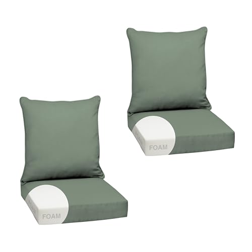 Image of Arden earthFIBER Outdoor Foam Deep Seat Cushion, 2-Pack, 24x24, Premium High-Density Foam, Never Flattens, Weather-Proof for Patio Chair Sofa Couch, Sage Green Texture