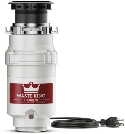 Waste King 1/3 HP Garbage Disposal with Power Cord, Compact Food Waste Disposer for Under Kitchen Sink, L-111