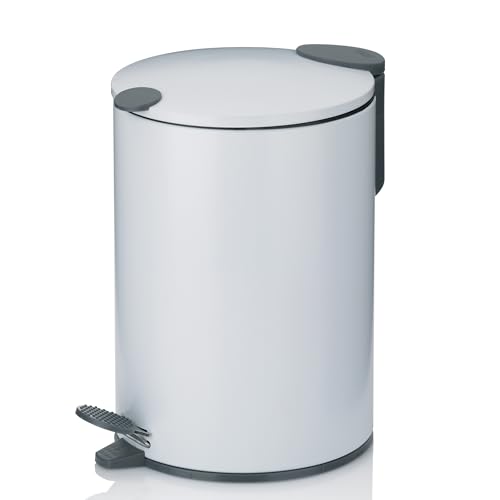 kela Cubo para cosméticos 3 l blanco mate, tapa con cierre silencioso, cubo de basura con pedal para baño MATS, cubo de basura para baño con cubo interior y asa de transporte