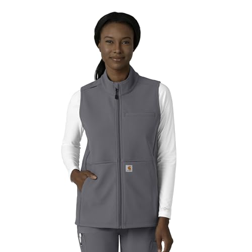 Carhartt Rugged Flex Scrubs for Women, Bonded Fleece Vest - Pewter, M