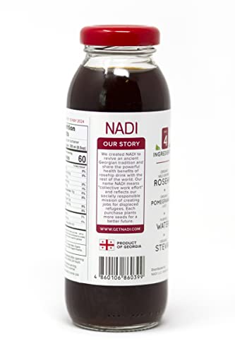 Nadi Wild Rosehip + Pomegranate Usda Organic Juice, Packed With Natural Vitamin C And Antioxidants, No Added Sugar, Non Gmo, Vegan, & Gluten Free (12 Pack, 8.5Oz Glass Bottles) #TOP1
