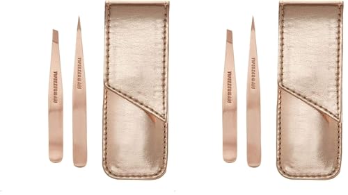 Image of Tweezerman Rose Gold Petite Point and Slant Set with Travel Case, (Pack of 2)