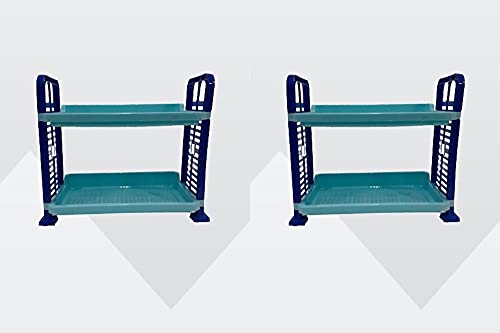 mastBus 2 pcs Blue 2 Rack Countertop Organizer Spice Rack Desktop Makeup Storage for Kitchen, Bath Room, Bedroom and Office