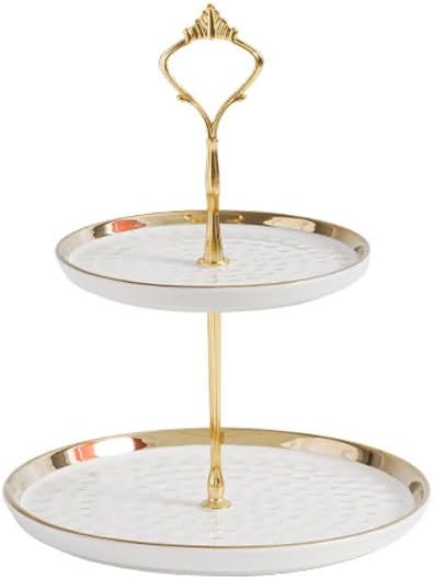 FURN ASPIRE Luxurious Ceramic Two-Layer Fruit Plate, Detachable Serving Tray Dessert Tower for Wedding Birthday Summer Baby Shower Graduation Tea Party (White 15x20 cm 2-Layer Plate) - Round