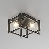 Tipace Industrial 2 Lights Flush Mount Ceiling Light Fixture, Black Metal Square Ceiling Light, Farm