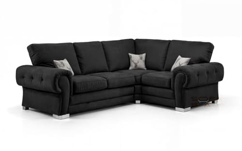 Verona Sofa Black Full Back Corner Right | Modern Verona Corner Sofa with Plush Cushions | Durable & Pet Friendly | UK Made