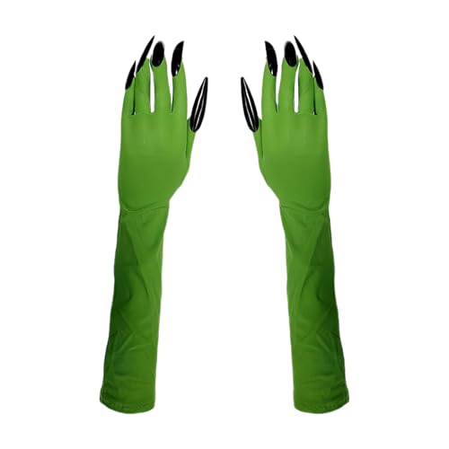 1 Pair Halloween Green Witch Demon Paw Gloves Long Fingernails Claw Gloves for Cosplay Party Costume Decoration Accessories
