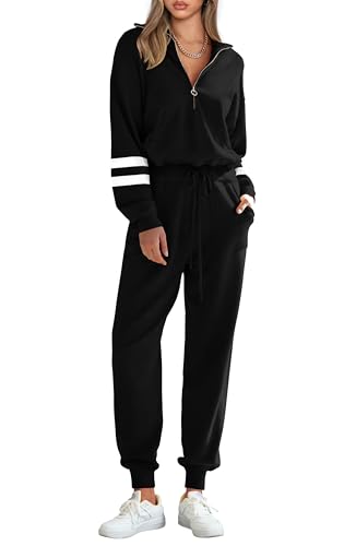 Image of PRETTYGARDEN Women's 2 Piece Sweater Set Pullover Zip Up Sweatshirt Jogger Sweatpants Tracksuit Casual Outfit