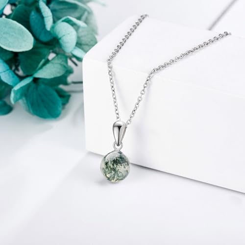 Moss Agate/Amethyst/Rose Quartz/Jade/Larimar/Opal Necklace Sterling Silver Natural Gemstone Ball Pendant Necklace Gemstone Jewelry for Women4