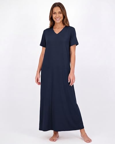 Image of Real Essentials 3 Pack: Women's Soft Maxi Long Nightshirt Short Sleeve Soft Nightgown Sleep Dress (Available in Plus Size)