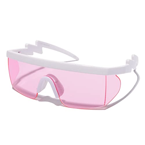 Image of ShadyVEU Semi Rimless Neon Rainbow Sunglasses Mirrored Lens UV Protection 80s Retro Rave Shades Crooked ZigZag Bolt Arm