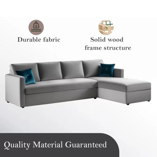 Image of FURNY Arno 5 Seater Fabric RHS L Shape Sofa Set, Light Grey