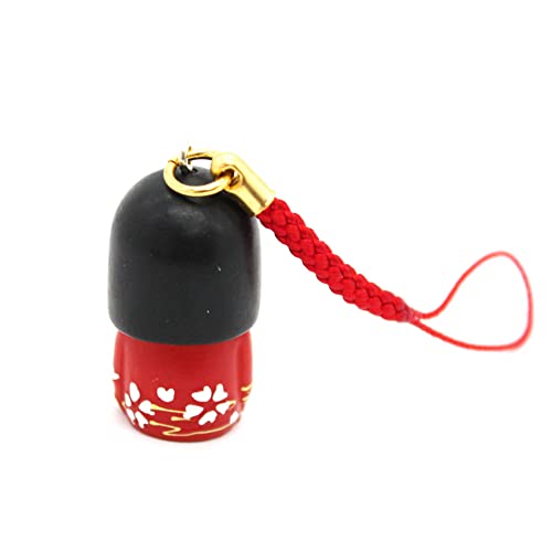 Japanese Traditional Netsuke Charm for Bag etc with Japanese Mai Kokeshi Doll (Red)