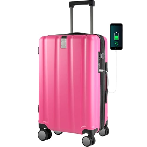 KROSER Carry On Luggage Suitcase Rolling Luggage, Carry-On 20-Inch, Magenta