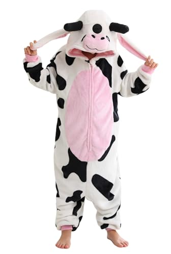 ATOZ Unisex Children Animal Cow-Velvet Onesie Halloween Costume Pajamas Christmas Cosplay Sleepwear For Boys Girls 10-11Y