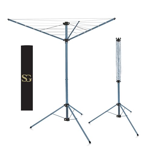 SG Traders 18m Freestanding Camping Airer Rotary Washing Line Heavy Duty Large Clothes Foldable Free Rotating Airer Dryer Garden use Easy to Open and Close along with Stable Legs Silver (18m)