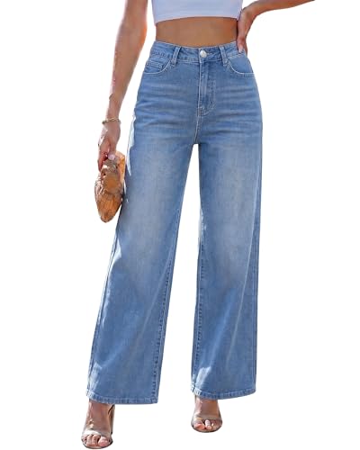 LookbookStore Wide Leg Jeans for Women High Waisted Stretchy Denim Jeans Fashion Baggy Trouser Jean Pants with Pockets