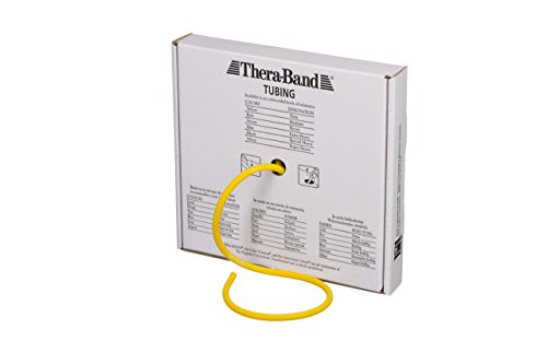 THERABAND Resistance Tubes, Professional Latex Elastic Tubing For Upper & Lower Body, Core Exercise, Physical Therapy, Lower Pilates, At-Home Workouts, & Rehab, 25 Foot, Yellow, Thin, Level 2
