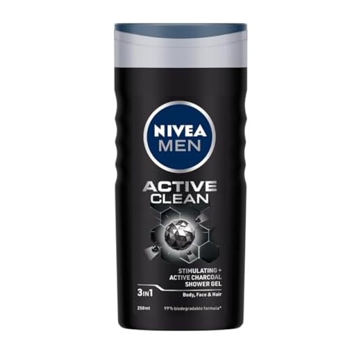 NIVEA MEN Hair, Face & Body Wash, Active Clean Shower Gel, 250ml