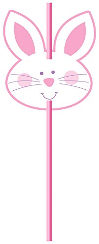 Creative Converting 6 Count Straw with Attachments, Bunny Face