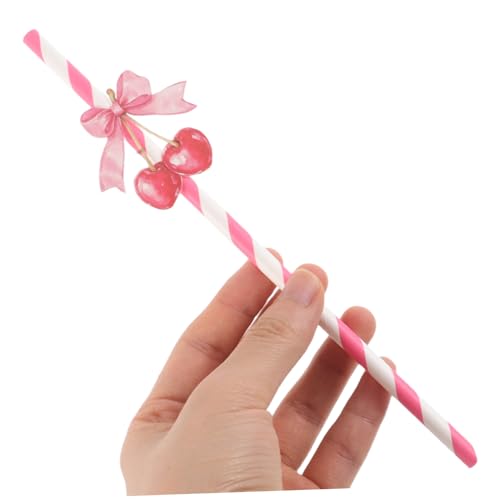 50 pitillos de papel con diseño cereza para fiestas miniatura 4