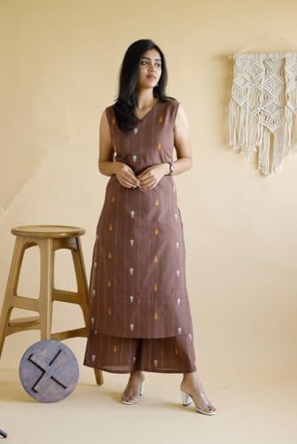 Image of ANNI Designer Women's Viscose Straight Printed Kurta with Palazzo Co-Ord Set | Two Piece Ethnic Kurta Set for Women | Sleeveless Straight Kurti with Palazzo Bottom | Indian Dress