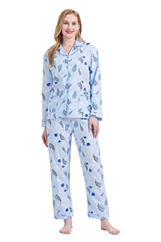 Image of GLOBAL Women Cotton Pajamas Long Sleeve PJs Button Down Sleepwear S-3XL