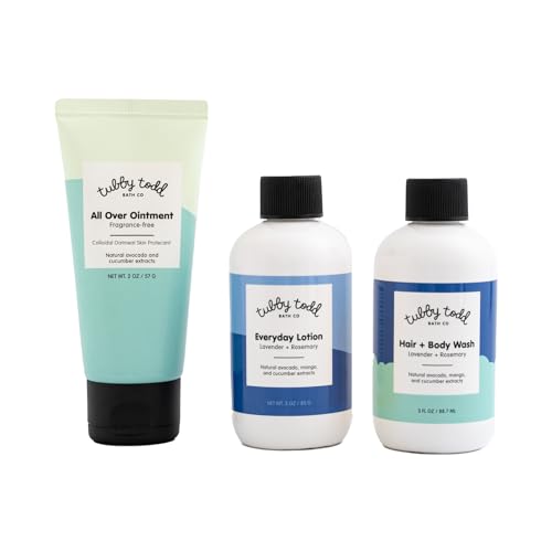 Image of TUBBY TODD 3-Step Baby Bath & Skincare Routine - The Regulars Bundle - Baby Shampoo and Body Wash, Everyday Lotion & All Over Ointment - 2 Fl Oz - Lavender Rosemary