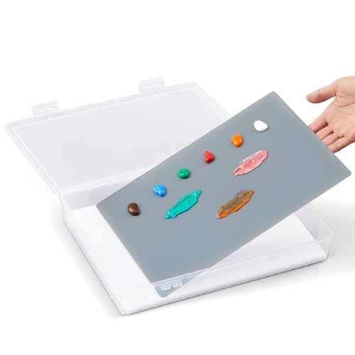 Nuanchu 1 Set Handy Glass Oil Paint Palette Included 12.8 x 9.25 Inches Airtight Stay Wet Palette Container and 11.8 x 8.5 Inches Tempered Glass Keeps Paint Fresh Ideal for Travel Outdoor Grey