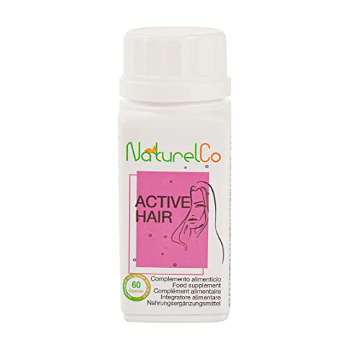 Active Hair. Complemento Alimenticio Natural con Biotina, Isoflavonas de Soja, ginkgo biloba, vitaminas para el pelo, queratina, aminoácidos y otros. 60 Cápsulas Vegetales. Naturelco Cover