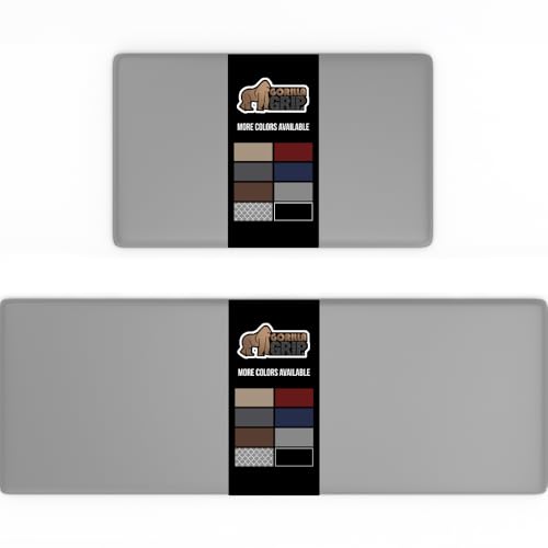 GORILLA GRIP 2 Pack Comfortable Cushioned Kitchen Mats for Floor, 17x29 + 17x59, Waterproof and Stain Resistant, 1/2 Inch Thick Soft Ergonomic Standing Desk Anti Fatigue Mat, Foam Supports Feet, Gray