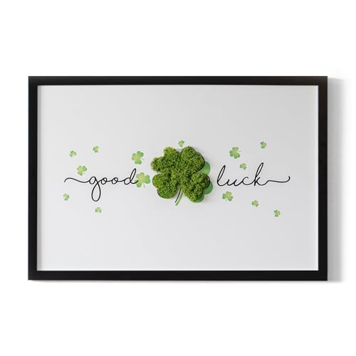 Peinture murale Tulup avec inscription Bonne chance en cadre noir