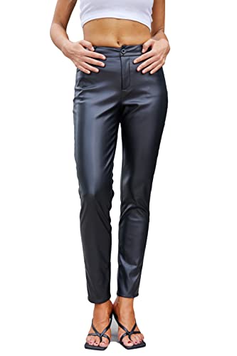 Women's Faux Leather Pants High Waisted Straight Leg Leather Pants with Pockets
