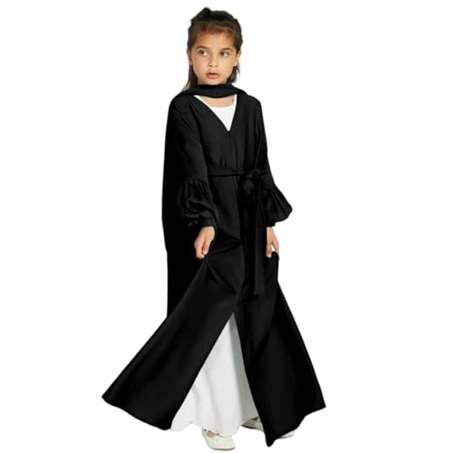Muslim Dress for Girls Islamic Prayer Abaya Maxi Dresses Set Long Sleeve Cardigan Kaftan Robe with Hijab Girls Robe2