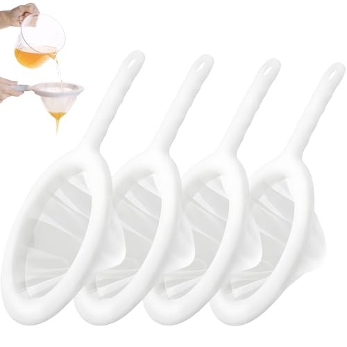 KAIYAYA 4 pezzi di setaccio fine cucina con manico, 120/200/300/400 Mesh Nylon piccolo setaccio fine da cucina ultra fine in plastica, colino in plastica per succo, latte, caffè, latte di soia