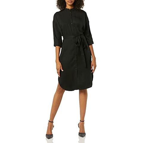 TEREA Vestido camisero Adeline para mujer, cinturón anudable, negro, XXL Grande Cover