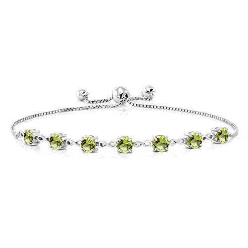 Gem Stone King 925 Sterling Silver Green Peridot Tennis Bracelet For Women (3.15 Cttw, Round Gemstone Birthstone, Fully Adjustable Up To 9 Inch) #TOP1