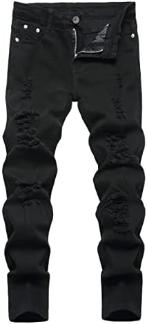 Woskrge Boy's Skinny Ripped Stretch Fashion Slim Fit Distressed Destroyed Denim Jeans Pants Black Size 16