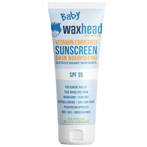 Image of Waxhead Baby Sunscreen SPF 35 – Non-nano Zinc Oxide Mineral Lotion for 6-12 months Babies + 12-24 Toddlers | Natural Tear‑Free + Organic Hypoallergenic, Pediatrician‑Recommended Sunblock (4 oz)