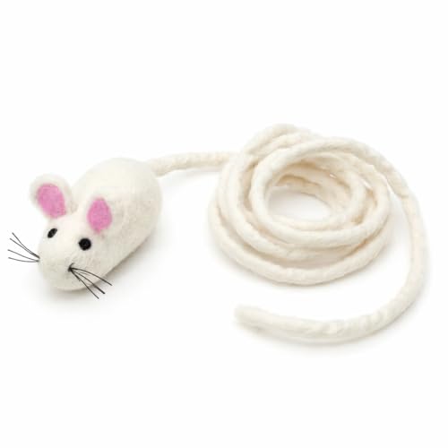 Glaciart One Felt Mouse Cat Toy – Soft Fuzzy Enrichment 100% Natural Wool - Interactive Catnip Play Cat Toy Set - Safe for Pets, Non-AZO Colored Dyes - 100” Long
