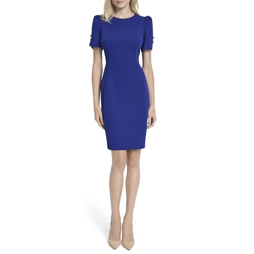 Image of DKNY Women's Short Tulip Sleeve Sheath Dress with Button Detail